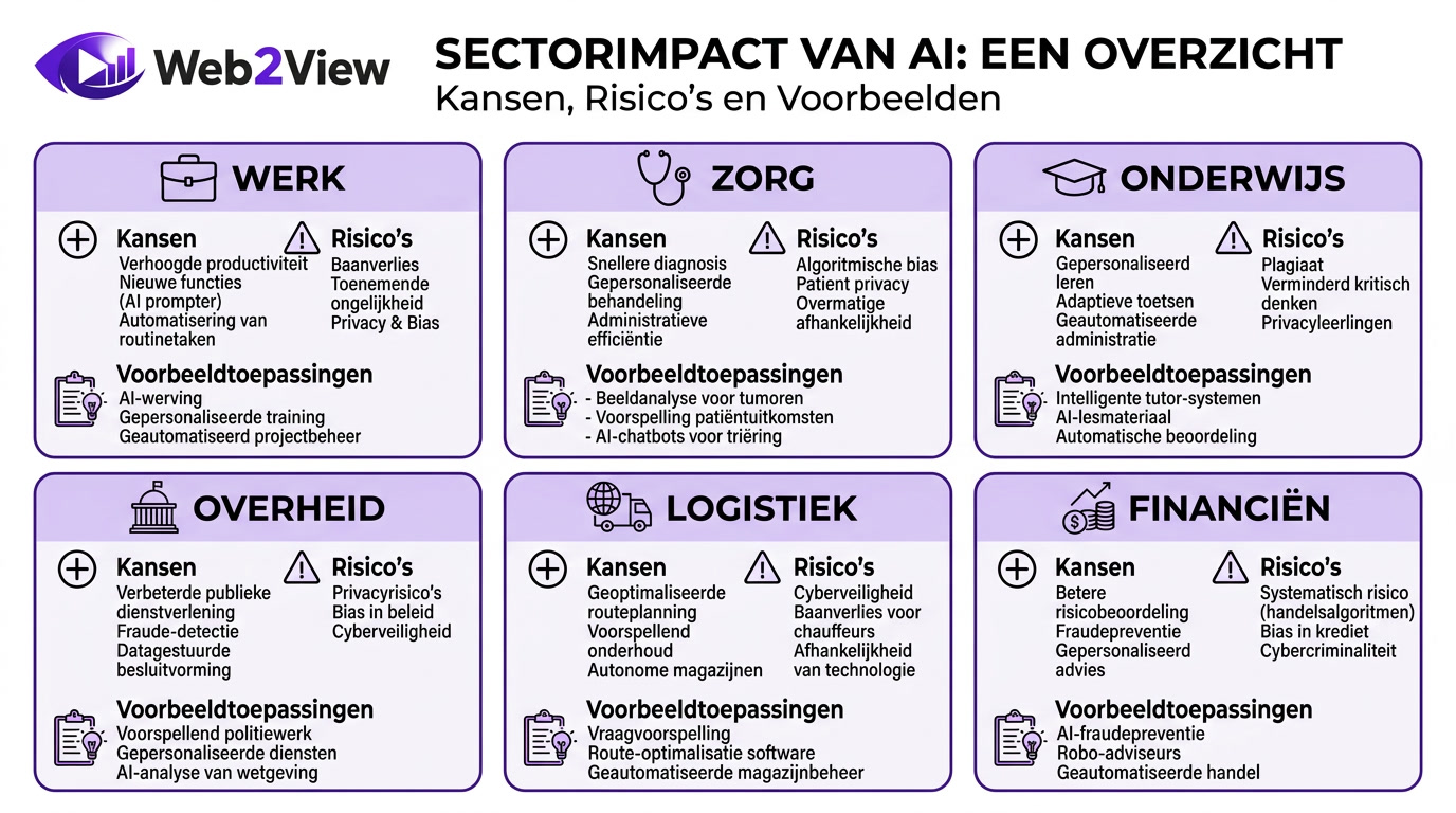 overzicht van de impact van ai op sectoren zoals werk zorg onderwijs overheid logistiek en financiën