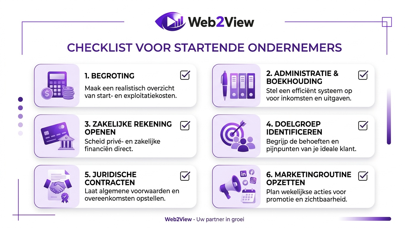 checklist voor startende ondernemers om fouten te voorkomen in administratie financiën en marketing