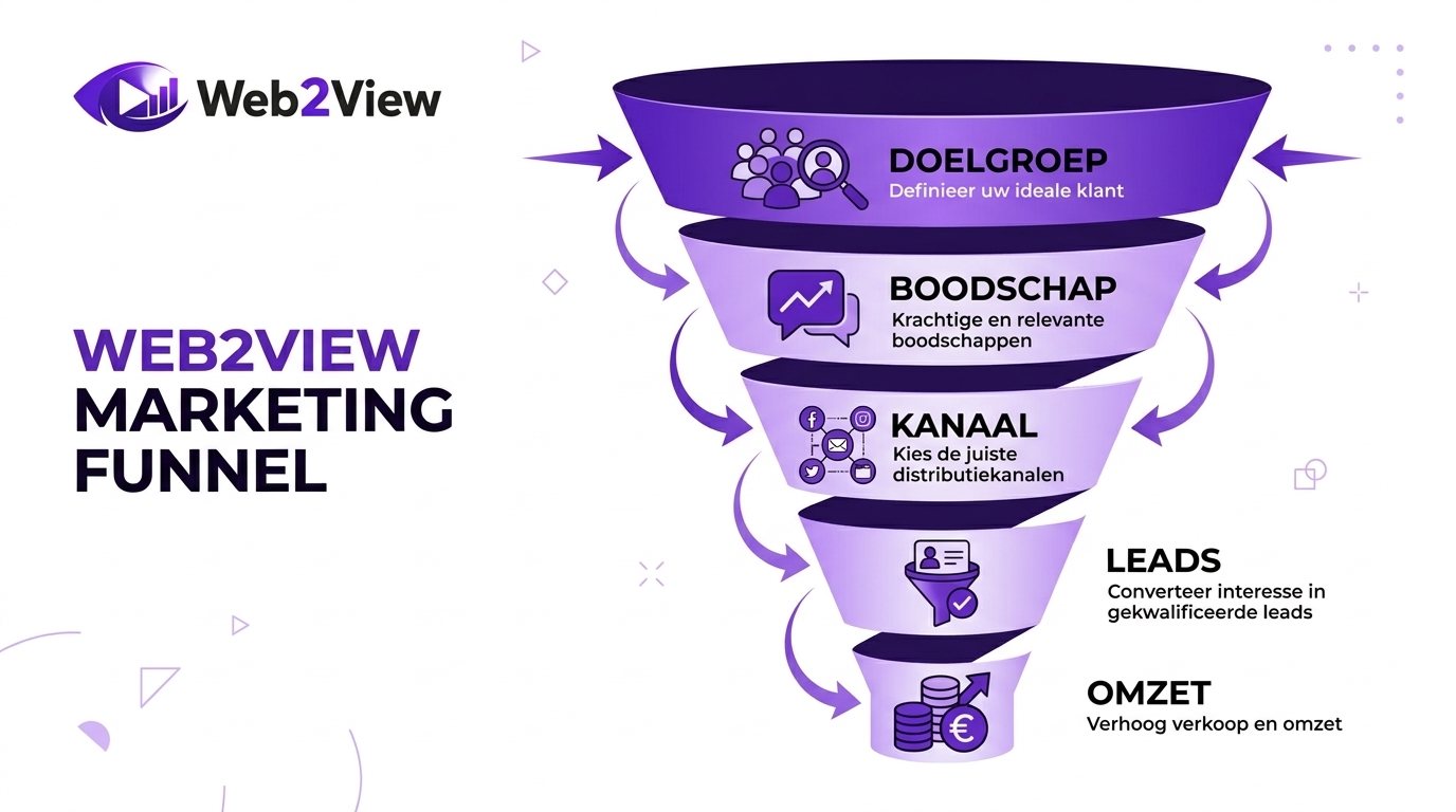 marketing funnel van doelgroep en kanaalkeuze naar leads en omzet