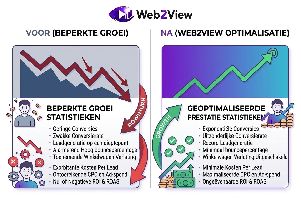 grafiek met verbetering in conversies en lagere kosten per lead na optimalisatie van marketing