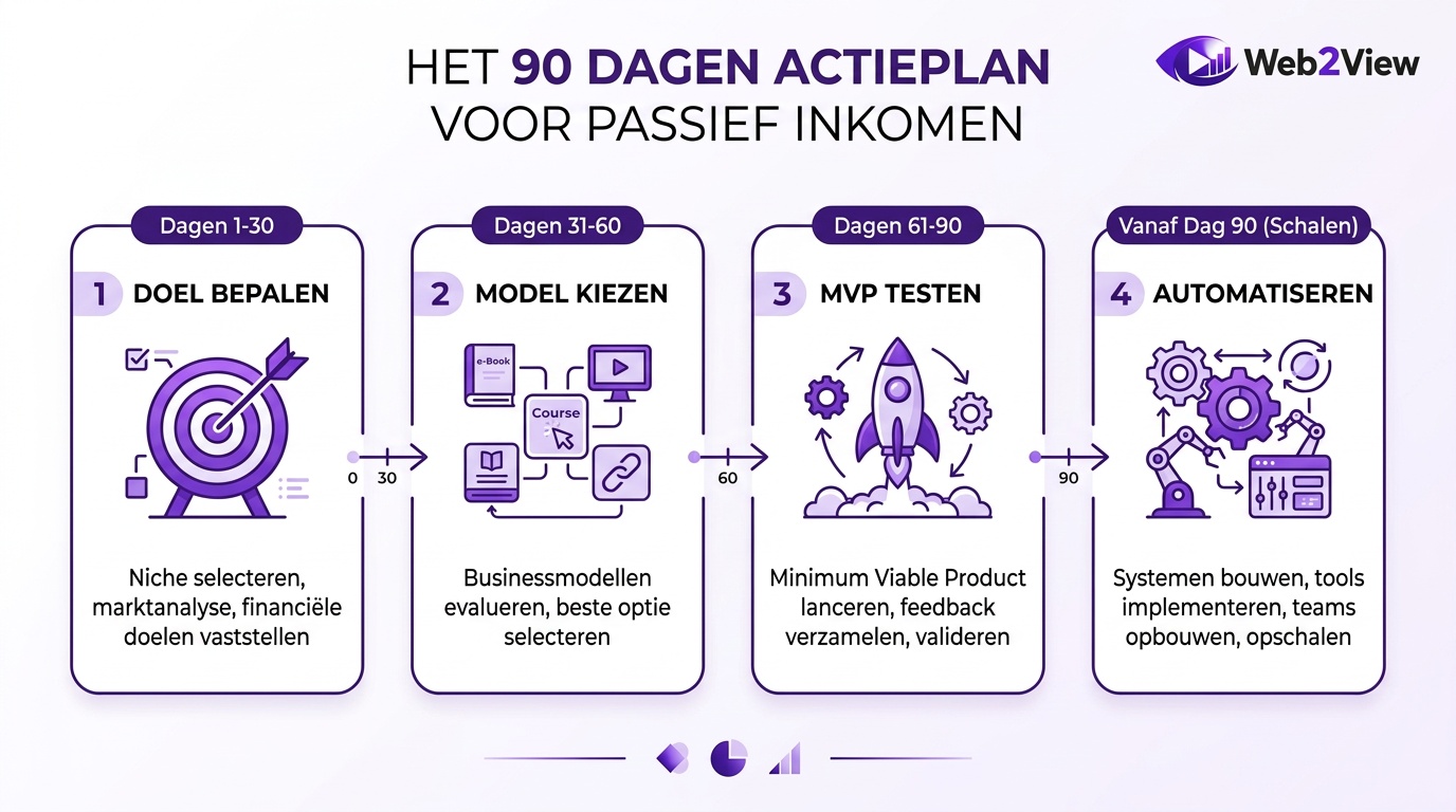overzicht van een 90 dagen stappenplan om passief inkomen op te bouwen