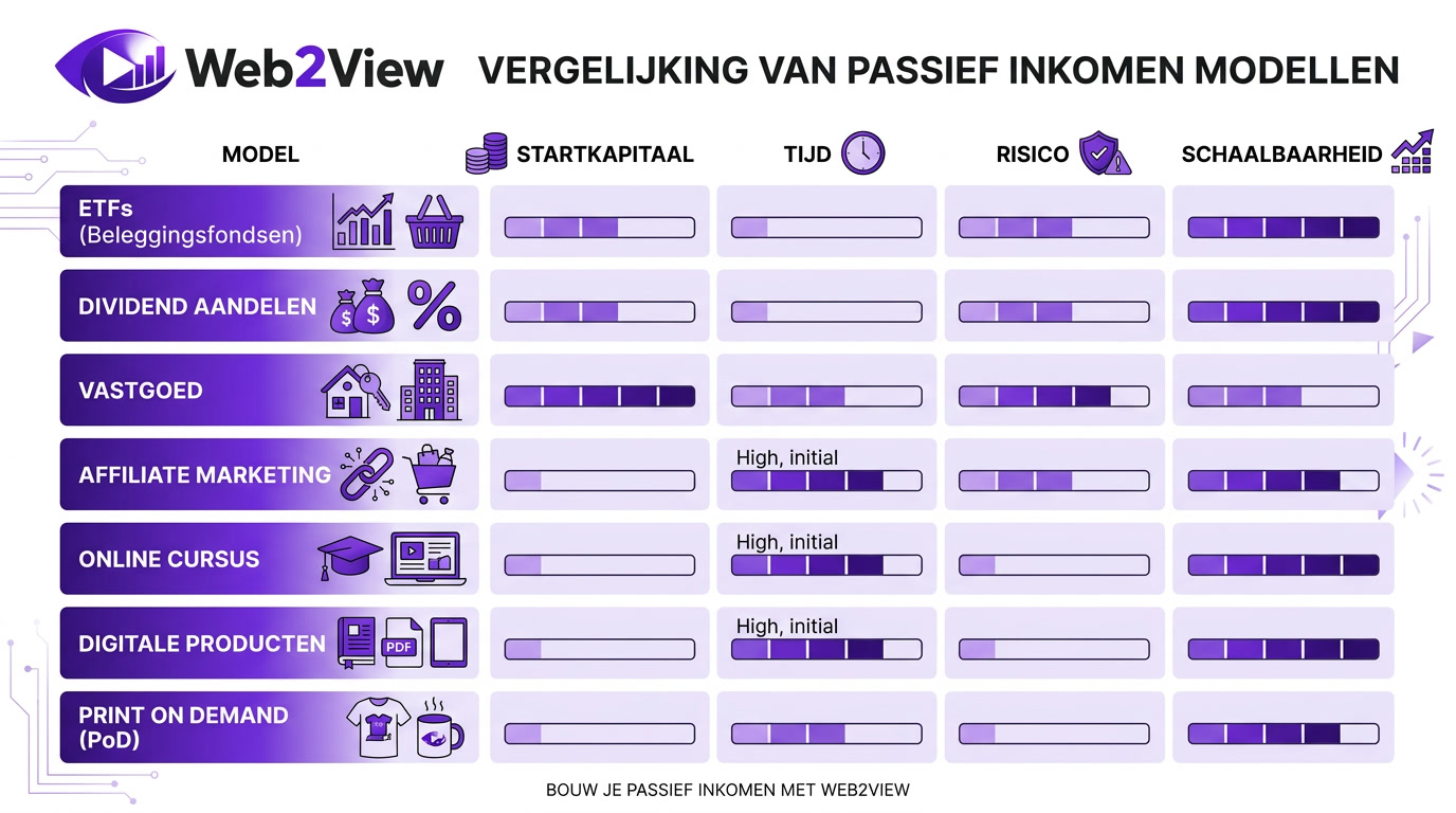 vergelijking van passief inkomen modellen met startkapitaal tijd risico en schaalbaarheid