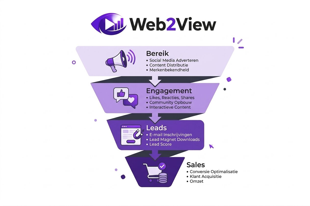 overzicht van social media marketing funnel met bereik engagement leads en sales