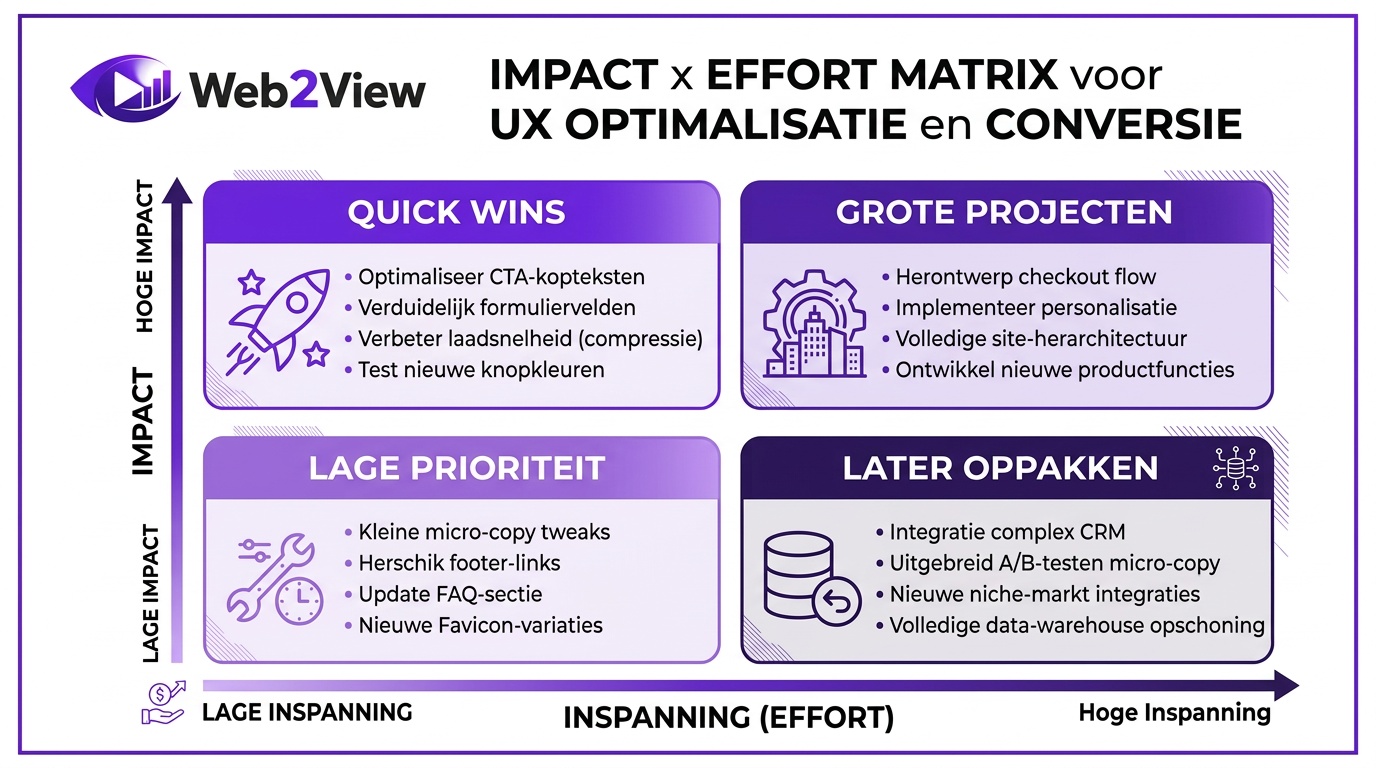 impact x effort matrix voor ux optimalisatie en hogere conversie met quick wins en grote projecten