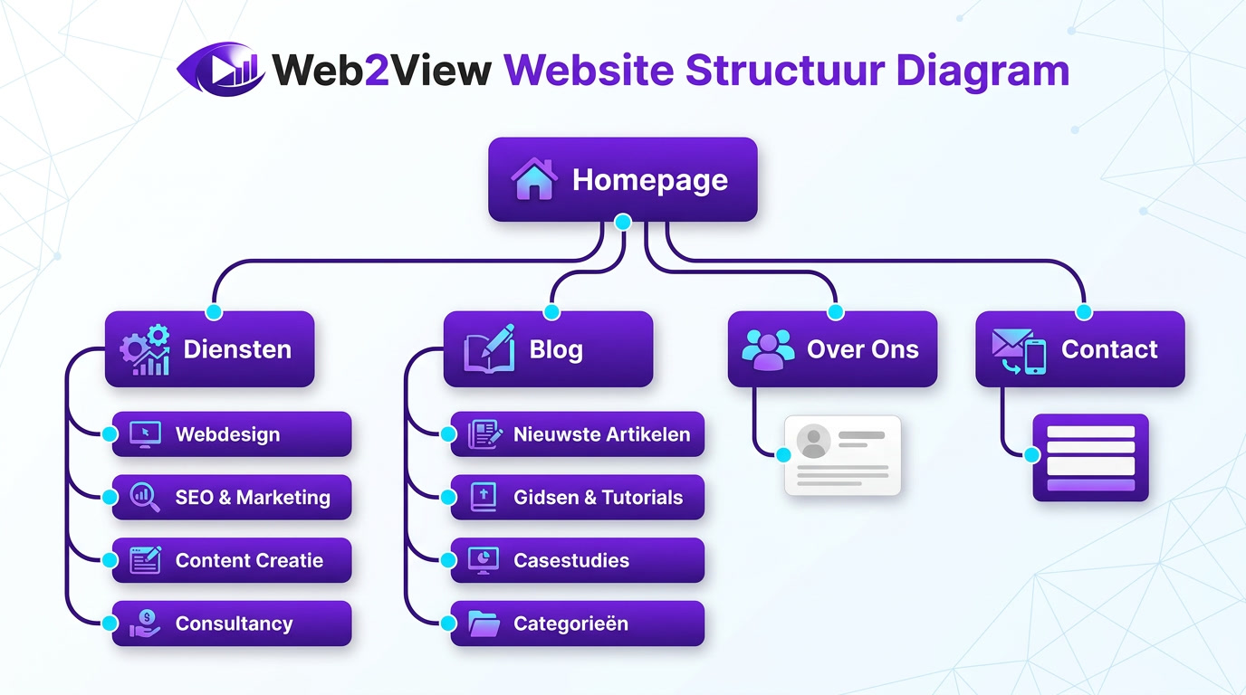 visuele sitemap van een website structuur met homepage, categorieën en subpagina's