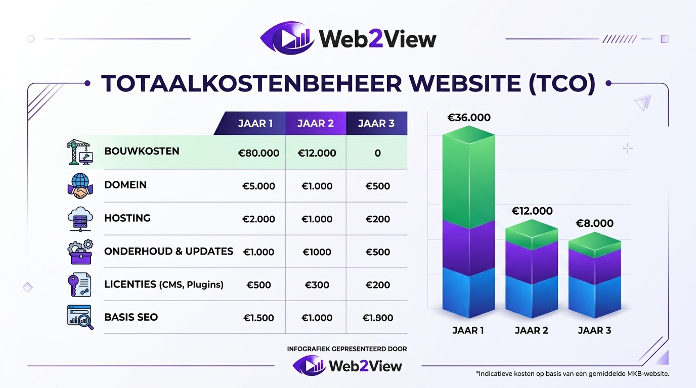 overzicht van website kosten in jaar 1 en doorlopende jaarlijkse kosten
