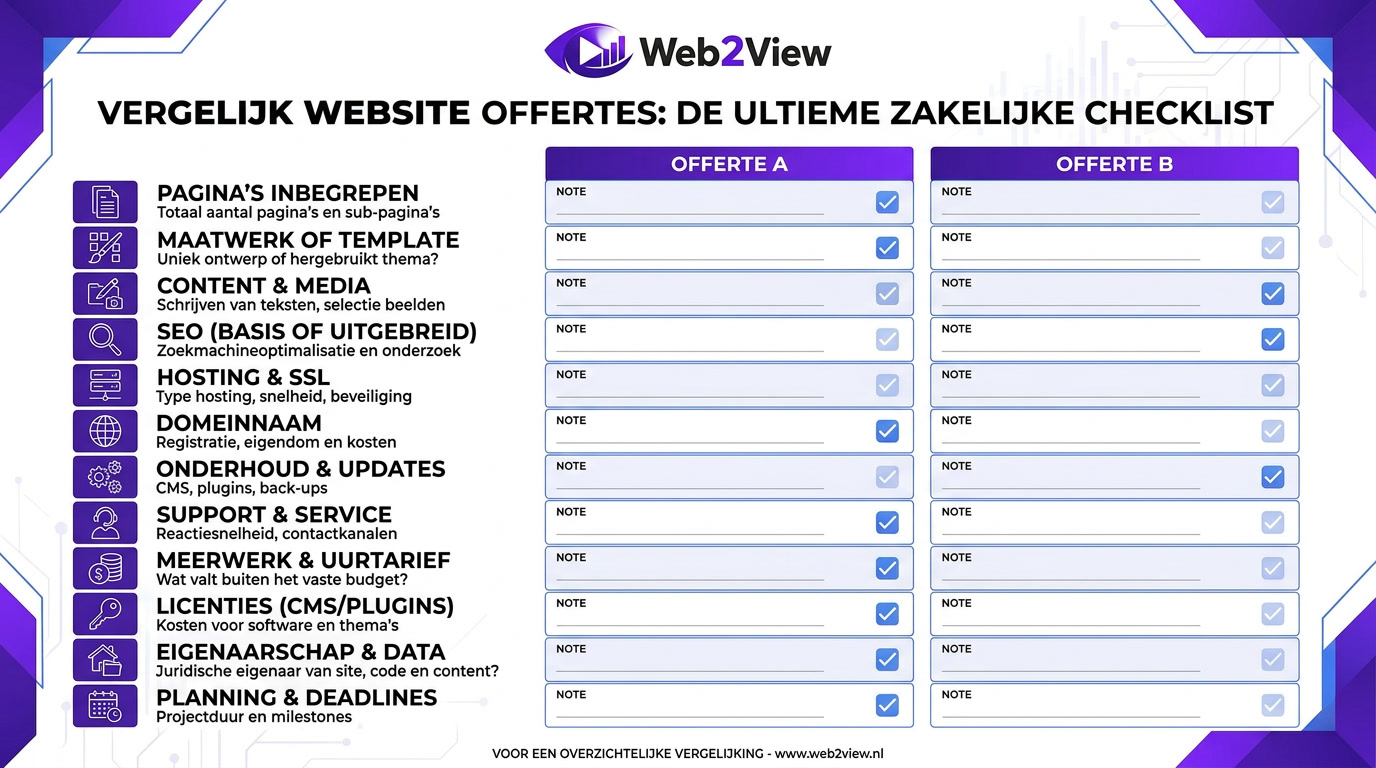 checklist om offertes voor een website laten maken goed te vergelijken