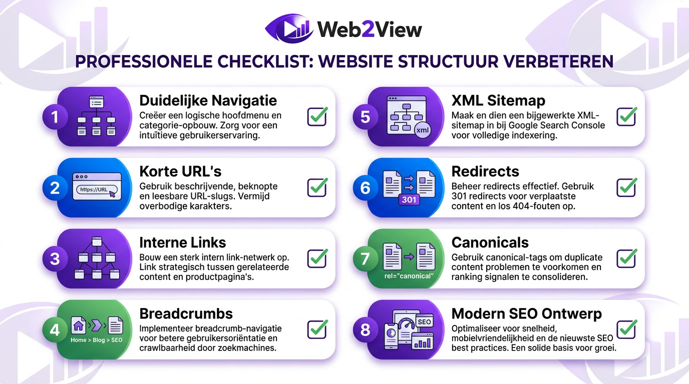 checklist met quick wins om een website structuur te verbeteren voor seo en gebruiksvriendelijkheid