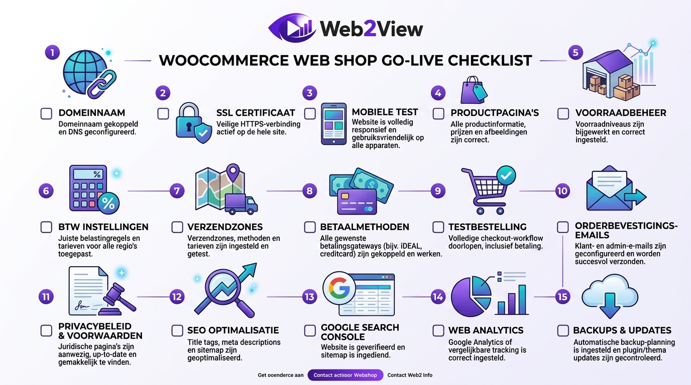 checklist voor livegang van een WooCommerce webshop met technische, SEO en checkout-controles