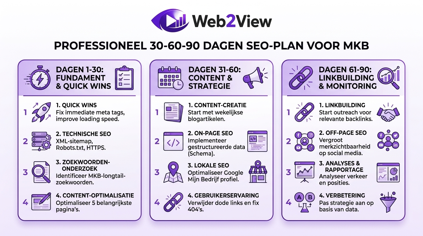 overzicht van een 30 60 90 dagen plan voor zoekmachine optimalisatie voor mkb