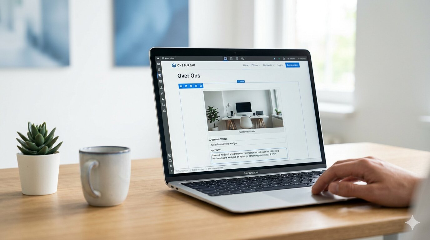 website editor met afbeelding en ingevuld alt tekst veld voor seo en toegankelijkheid