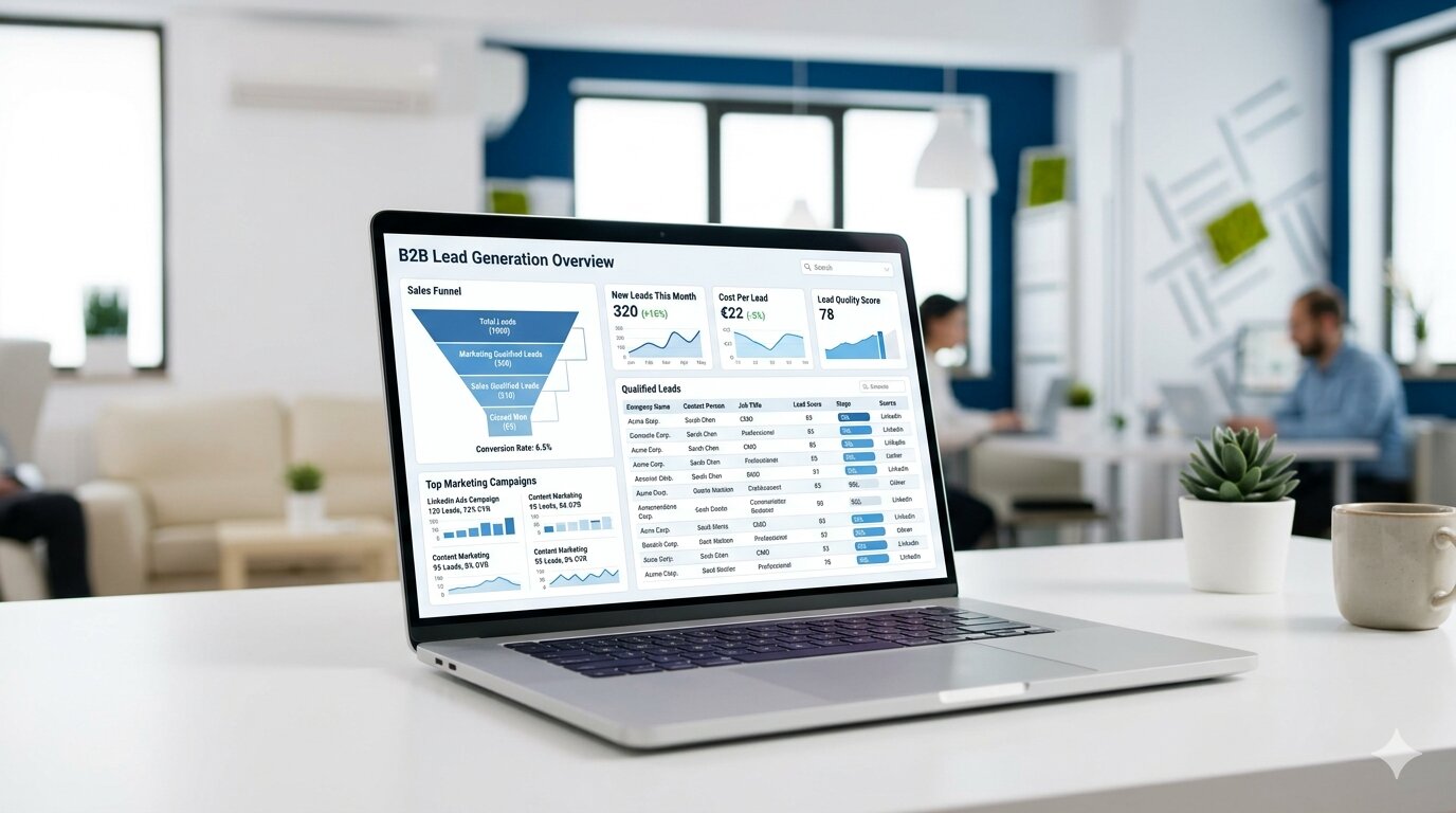 b2b leadgeneratie dashboard met sales funnel en gekwalificeerde leads