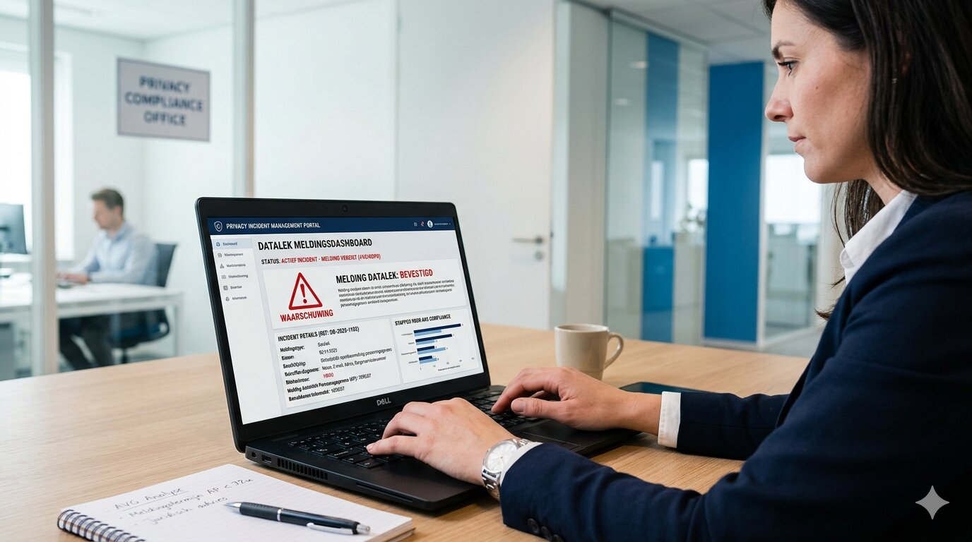 laptop met datalek melding privacy incident dashboard en AVG compliance