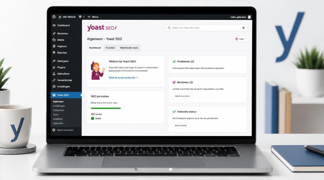 WordPress dashboard met Yoast SEO instellingen op laptop