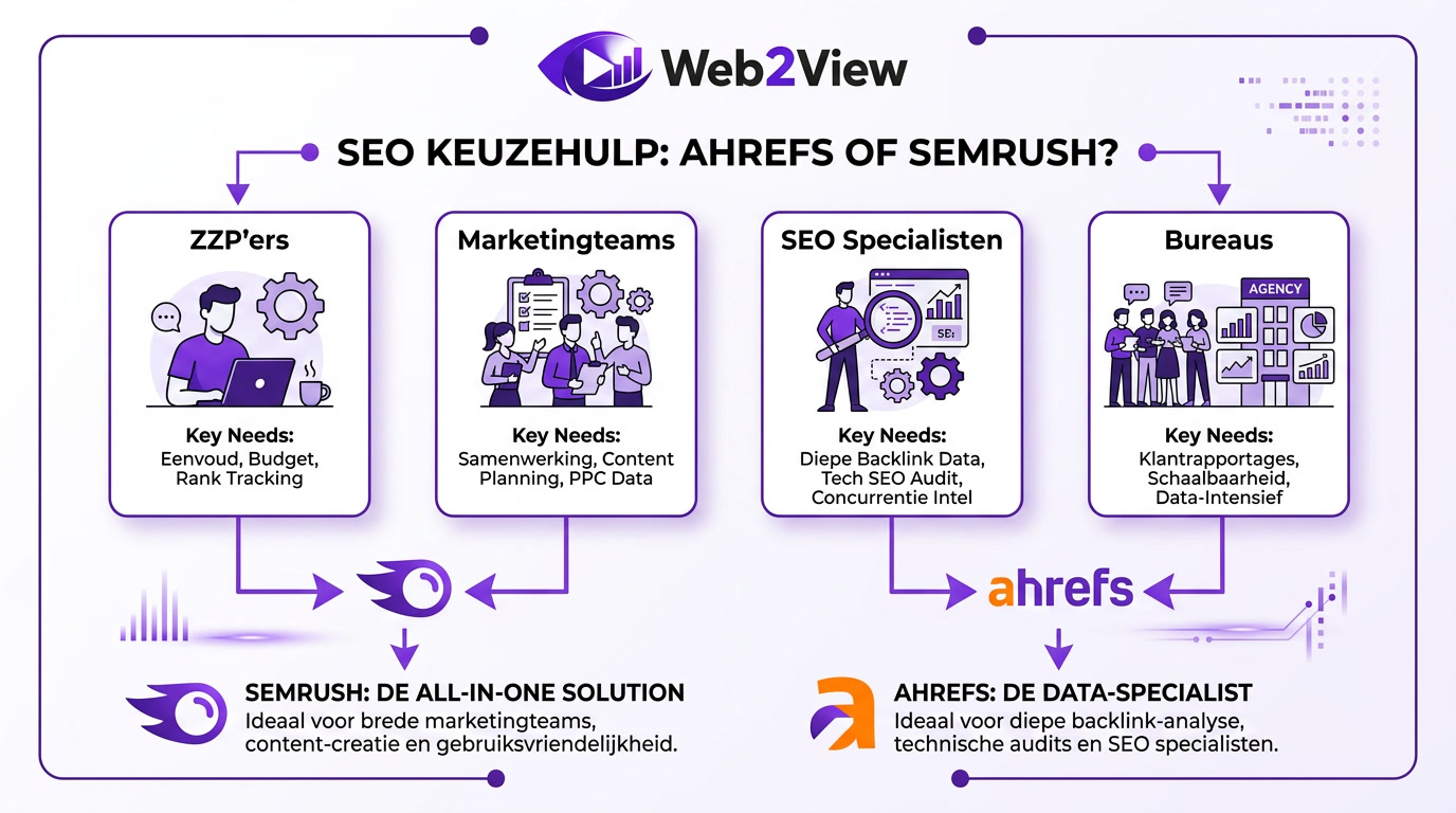 keuzehulp voor ahrefs of semrush op basis van type gebruiker en marketingdoelen