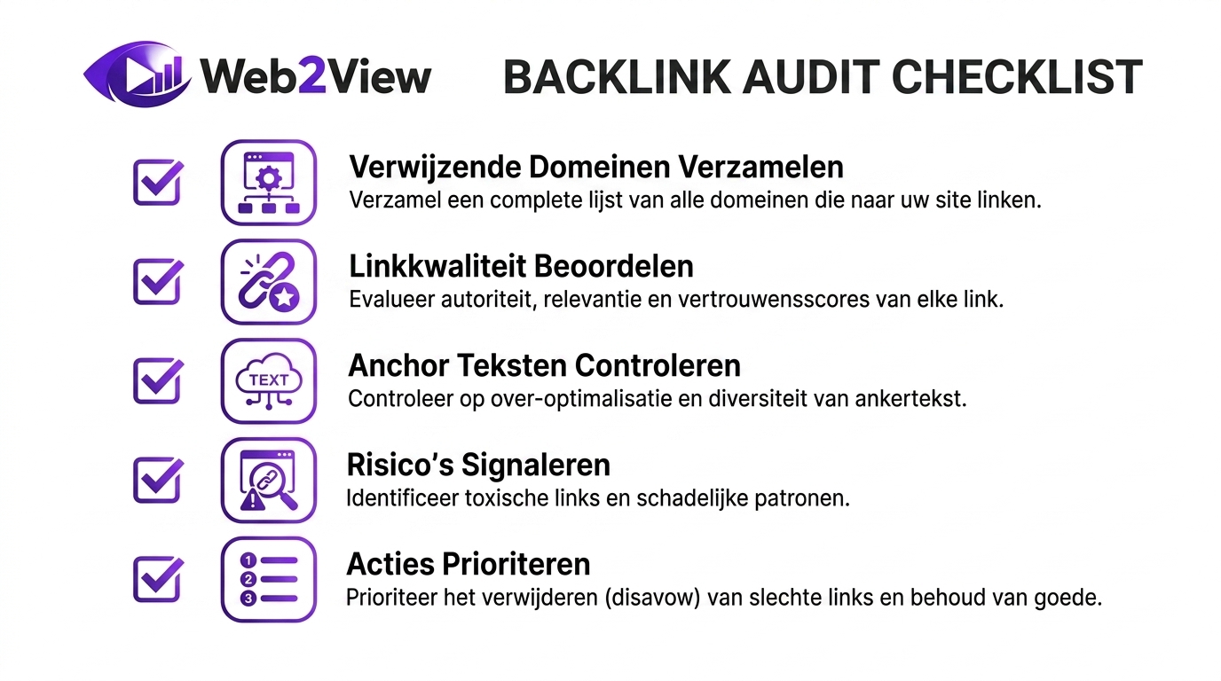 checklist voor backlink audit met controlepunten voor kwaliteit risico en verwijzende domeinen