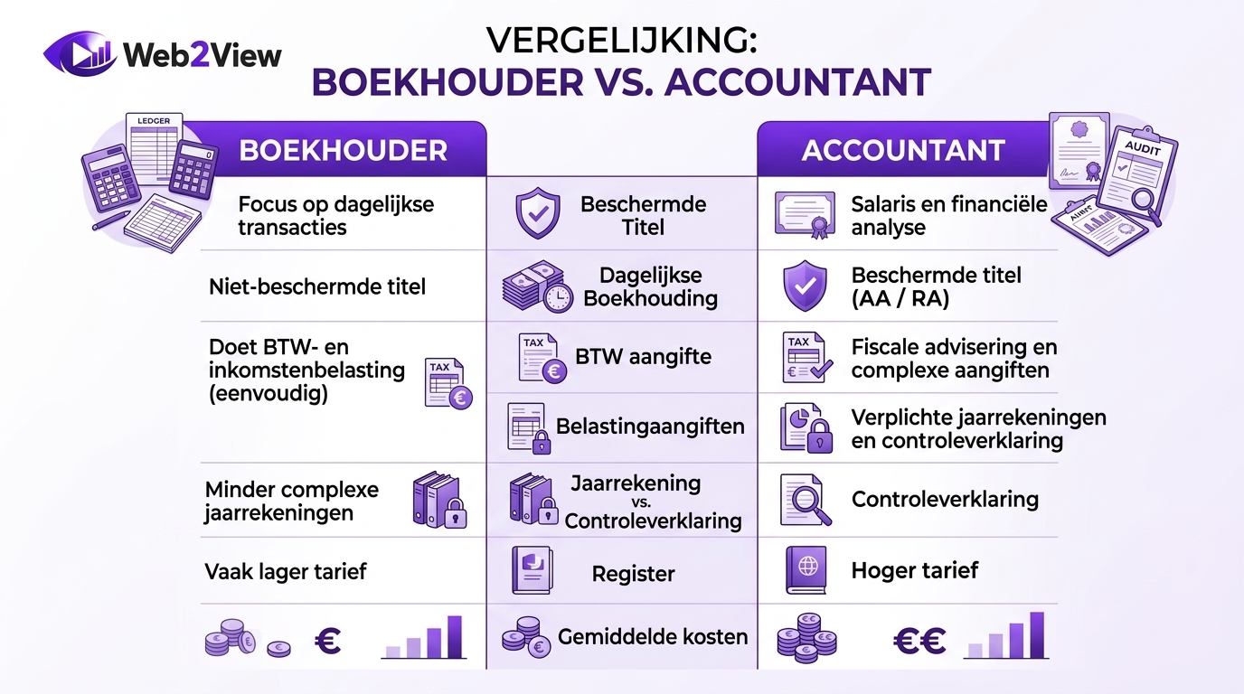 vergelijking tussen boekhouder en accountant op taken bevoegdheden registratie en kosten