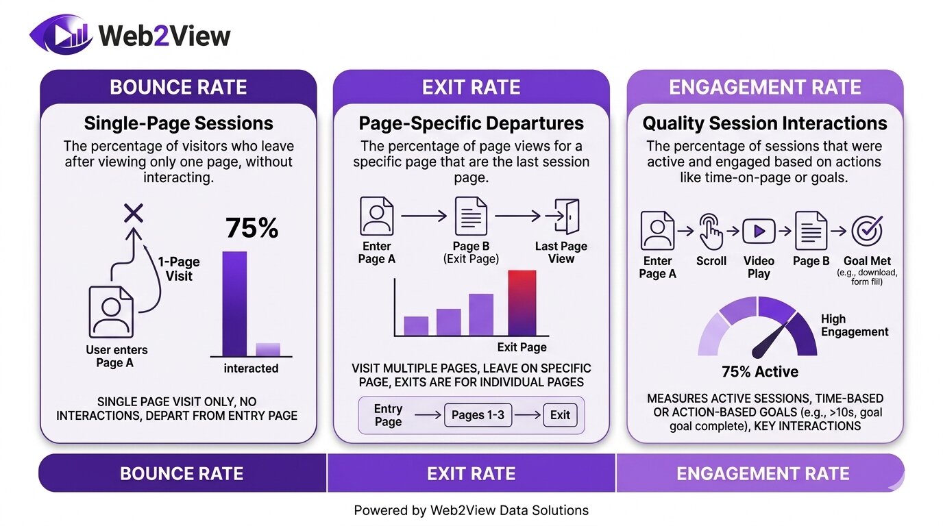 infographic met verschil tussen bounce rate exit rate en engagement rate