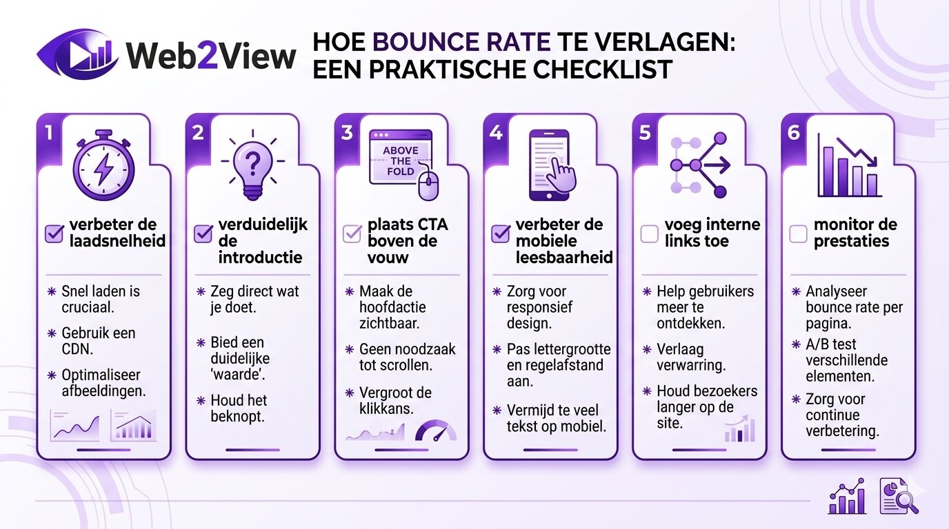 checklist om bounce rate te verlagen met snelheid betere intro cta mobiel en interne links