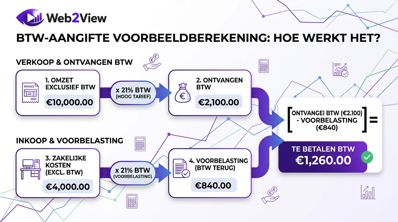 voorbeeldberekening van btw-aangifte met omzet ontvangen btw en voorbelasting