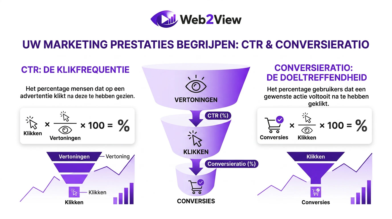 infographic van click through rate formule en verschil tussen ctr en conversieratio
