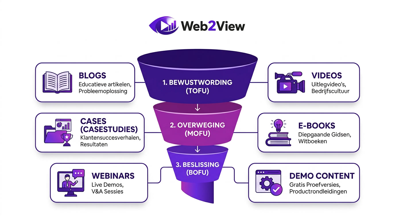overzicht van content marketing formats per funnel fase met tofu mofu en bofu