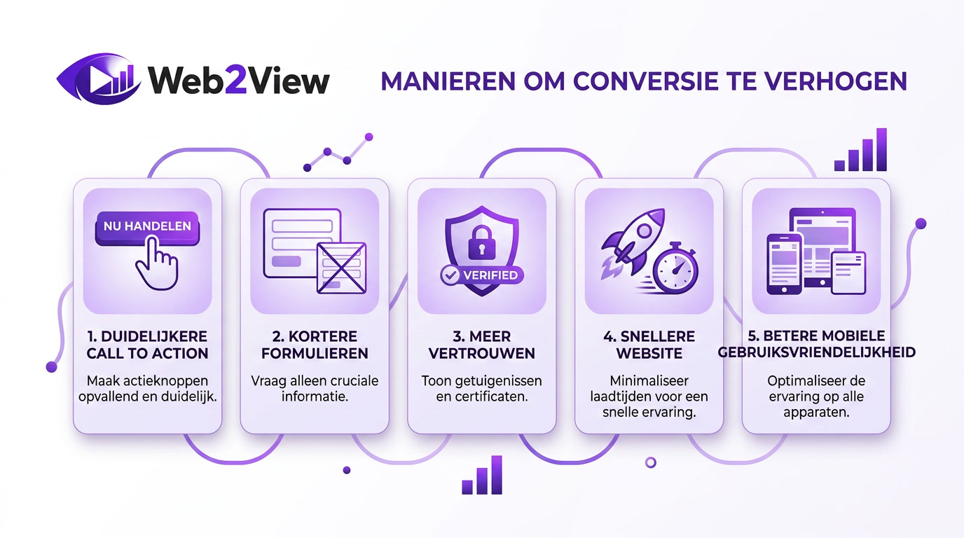 overzicht van quick wins om conversie te verhogen met cta formulieren vertrouwen snelheid en mobiel gebruik