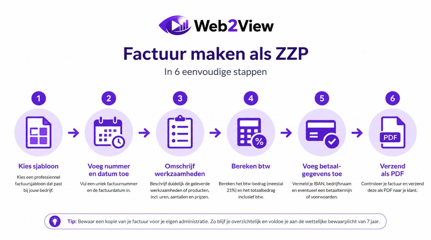 stappenplan voor factuur maken als zzp met sjabloon nummering btw betaalgegevens en verzending