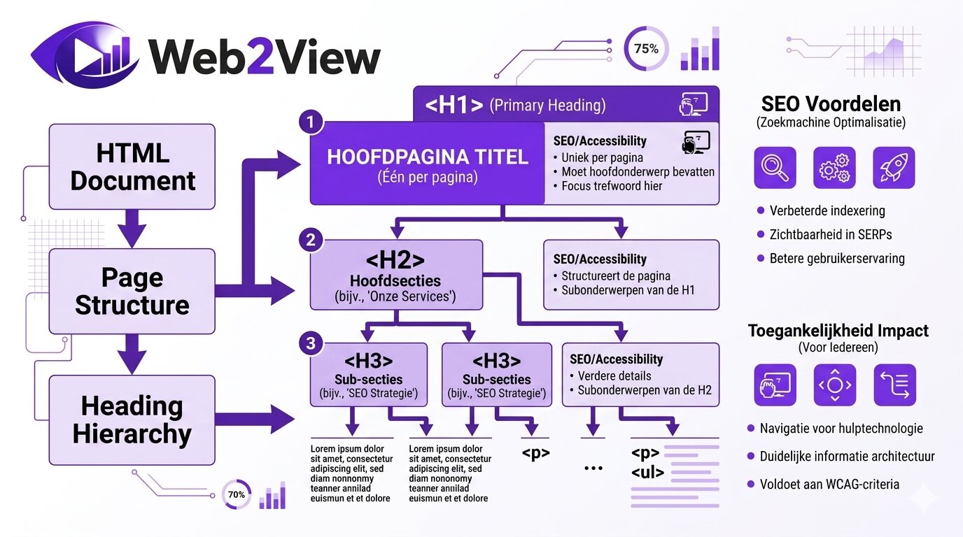 voorbeeld van headingstructuur met h1 h2 en h3 op een webpagina