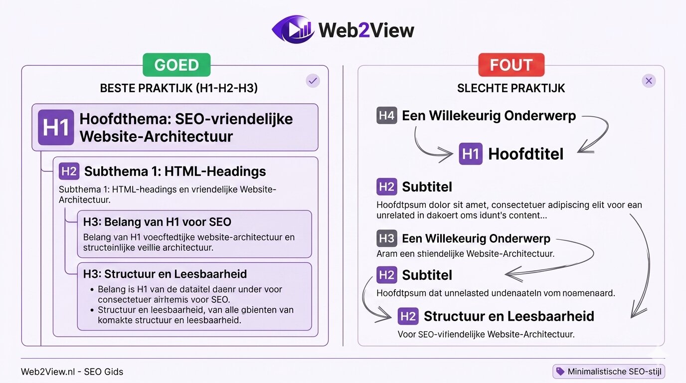vergelijking tussen goede en slechte headingstructuur met h1 h2 en h3 tags