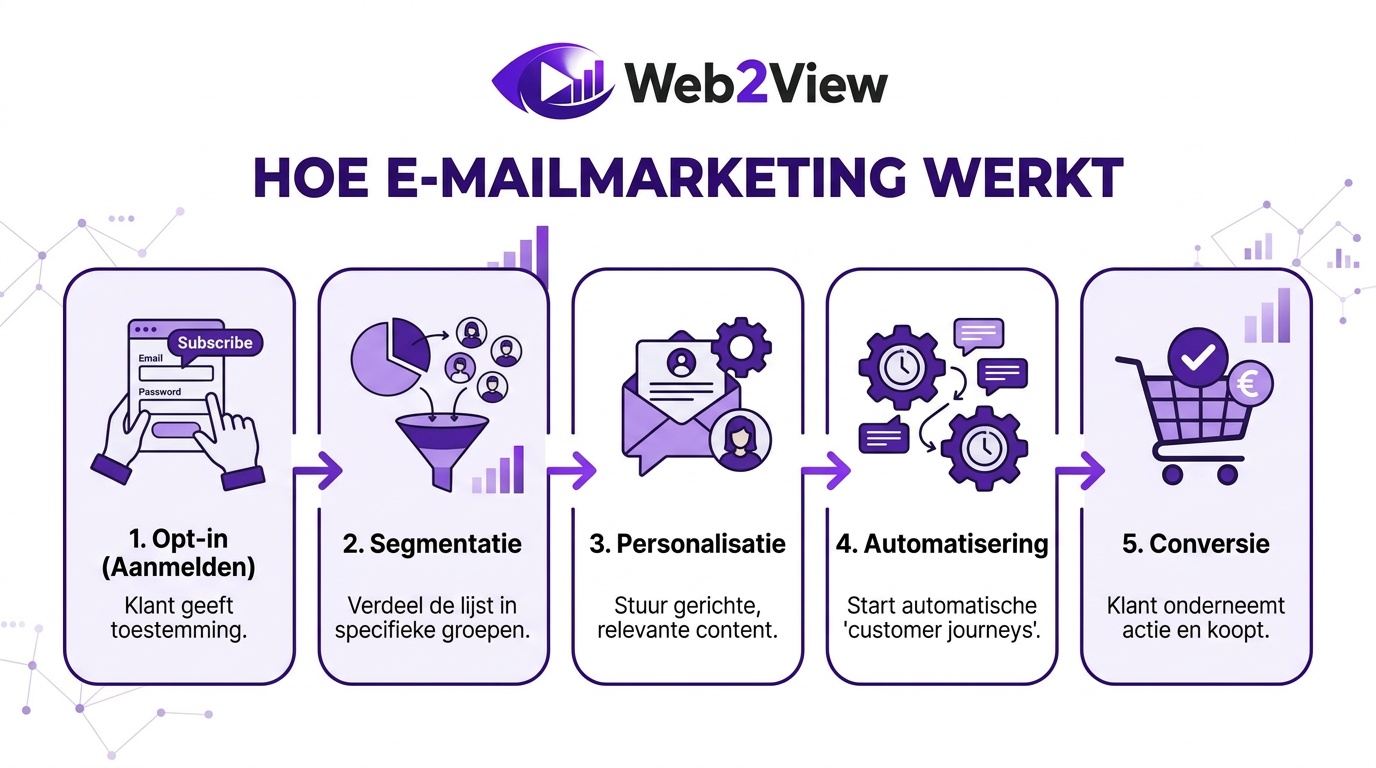 infographic van e mailmarketing met opt in segmentatie personalisatie automatisering en conversie