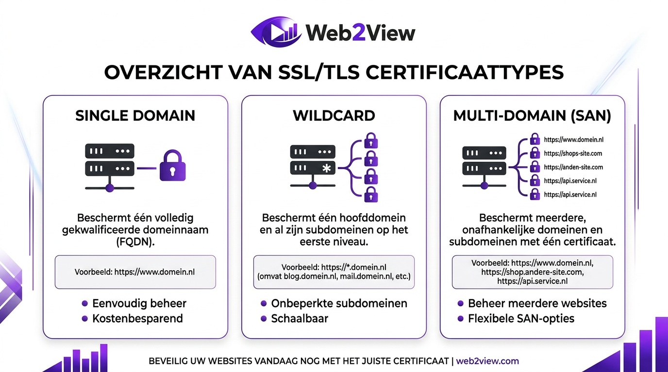 overzicht van single domain wildcard en multi domain ssl tls certificaten