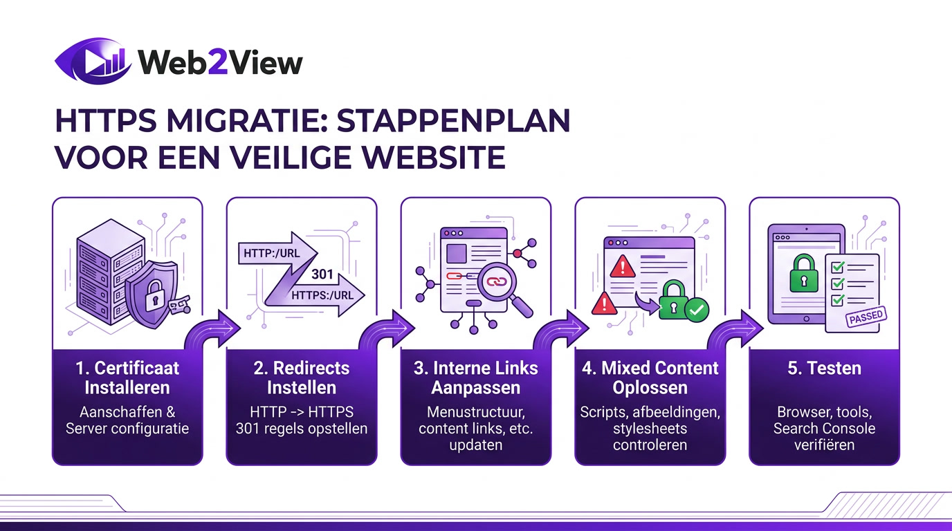 stappenplan voor migratie van http naar https met certificaat redirects en controle