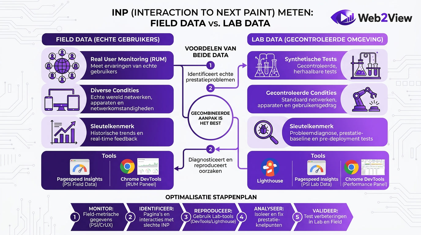 overzicht van interaction to next paint meten met field data lab data en tools zoals lighthouse en pagespeed insights