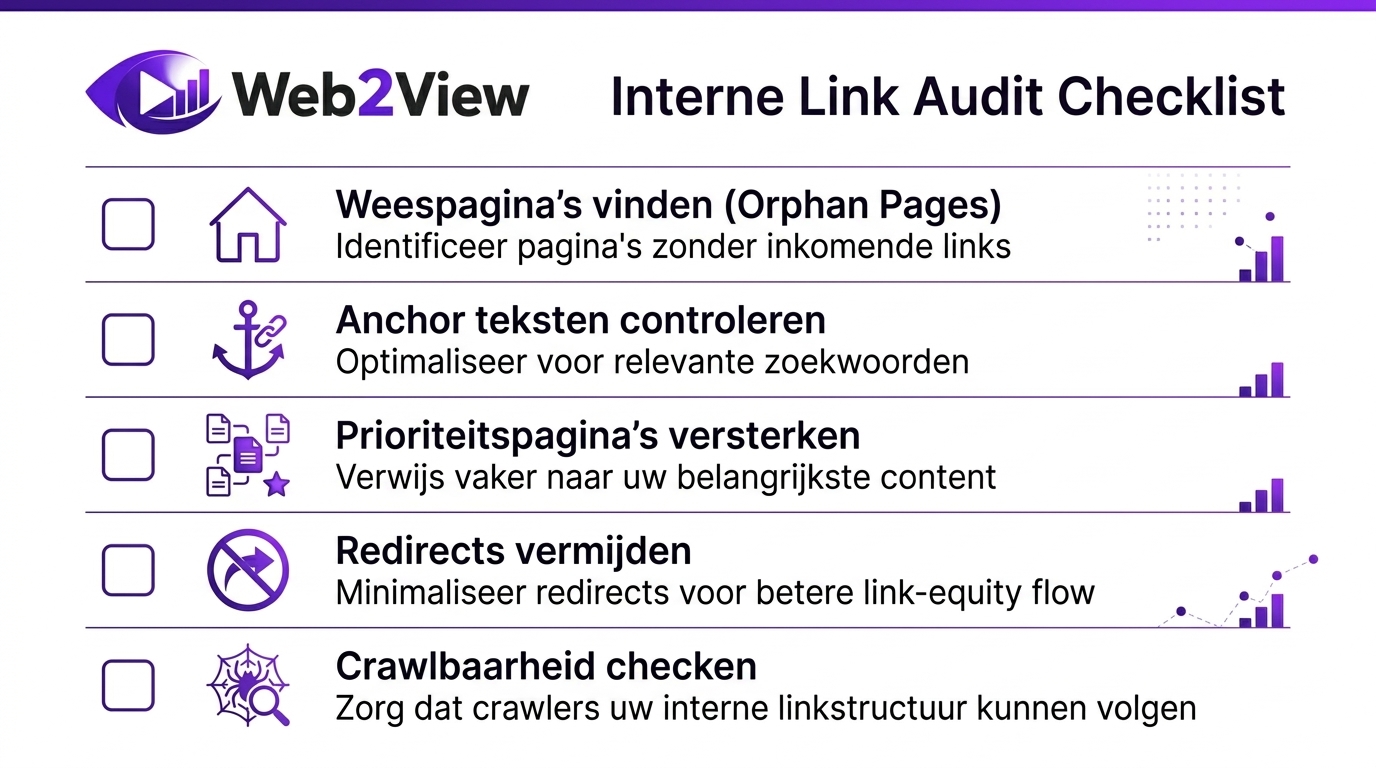 checklist voor interne link audit met controlepunten voor seo en website structuur