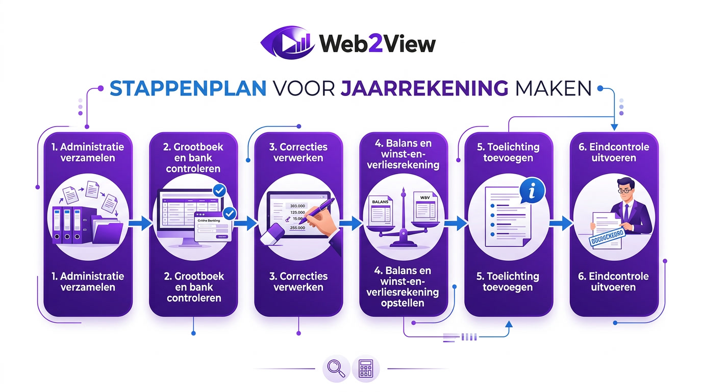 stappenplan voor jaarrekening maken met administratie controle en eindcontrole