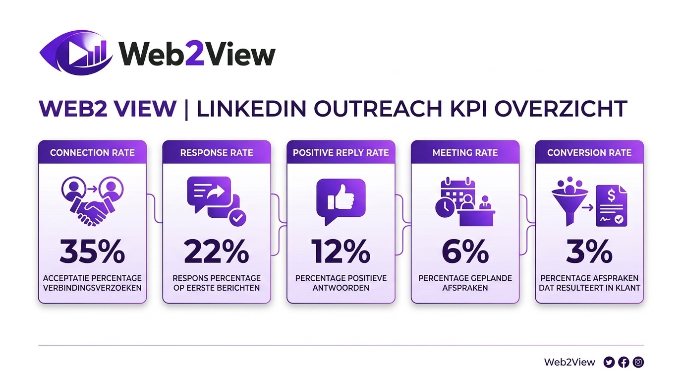 overzicht van linkedin outreach kpis zoals connection rate response rate en meeting rate
