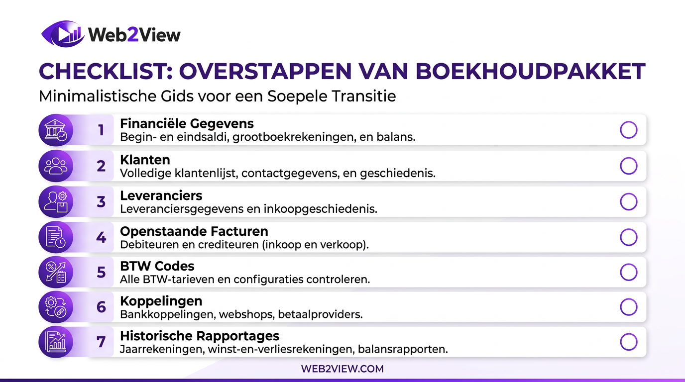 checklist voor overstappen van boekhoudpakket met gegevens die je moet meenemen