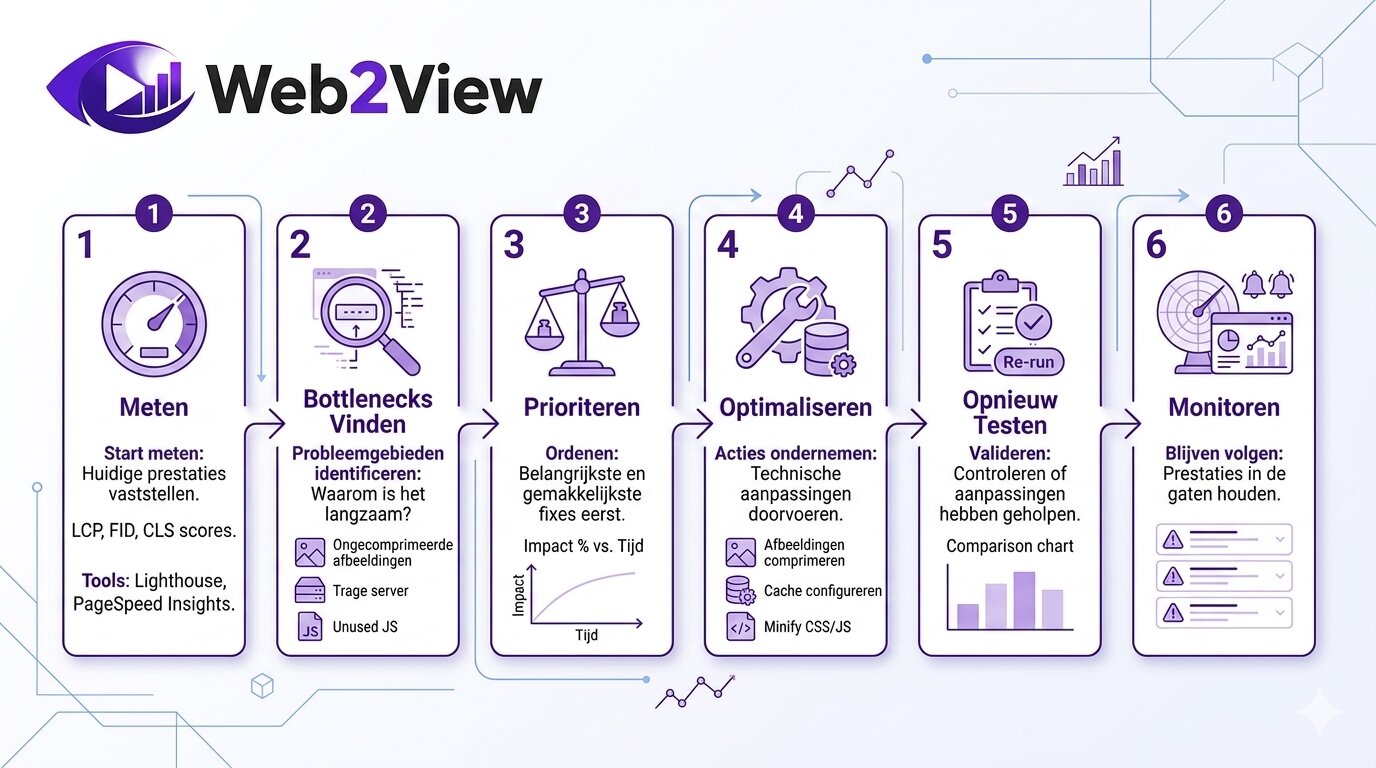 stappenplan voor page speed audit met meten bottlenecks prioriteren optimaliseren testen en monitoren