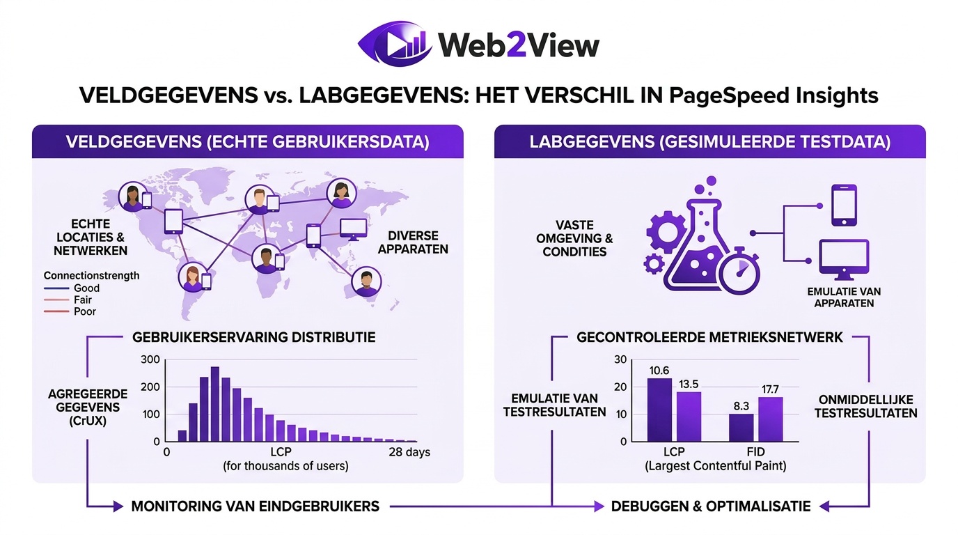 overzicht van het verschil tussen field data en lab data in PageSpeed Insights