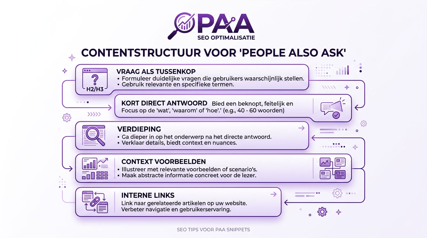 overzicht van contentstructuur voor People Also Ask met vraag direct antwoord en verdieping