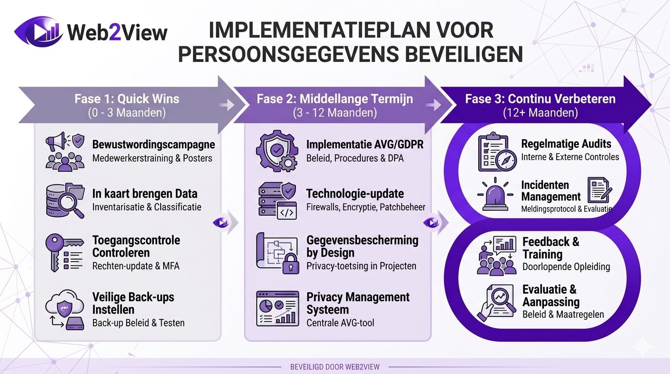 stappenplan voor persoonsgegevens beveiligen met quick wins middellange termijn en continu verbeteren