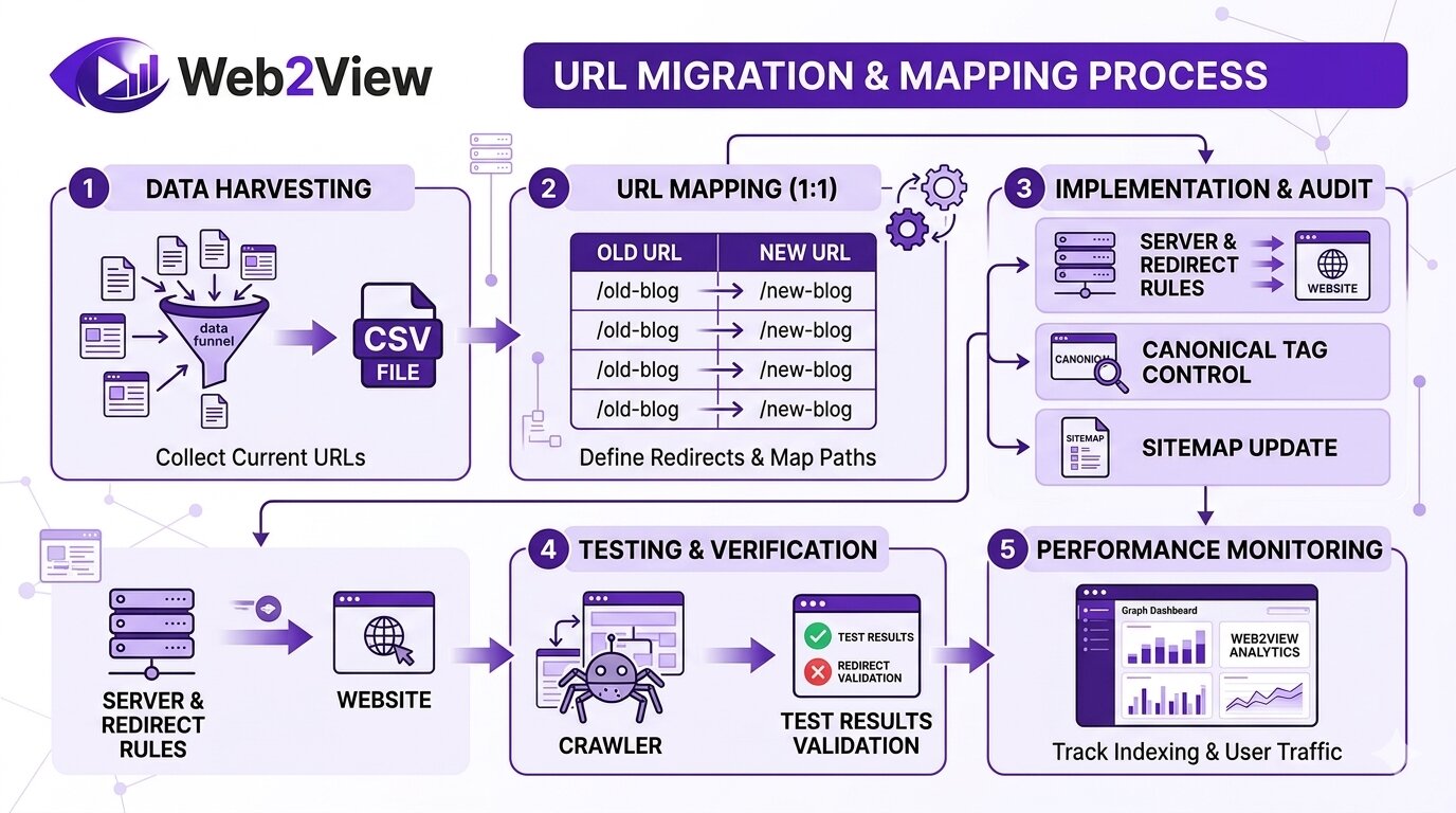 stappenplan voor redirect migratie met url mapping canonicals sitemap en tests