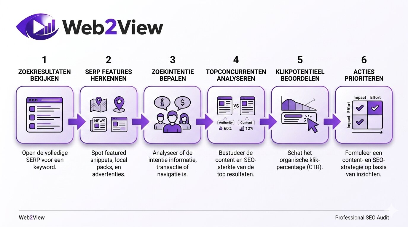 stappenplan voor een serp analyse met zoekintentie concurrenten serp features en prioriteiten