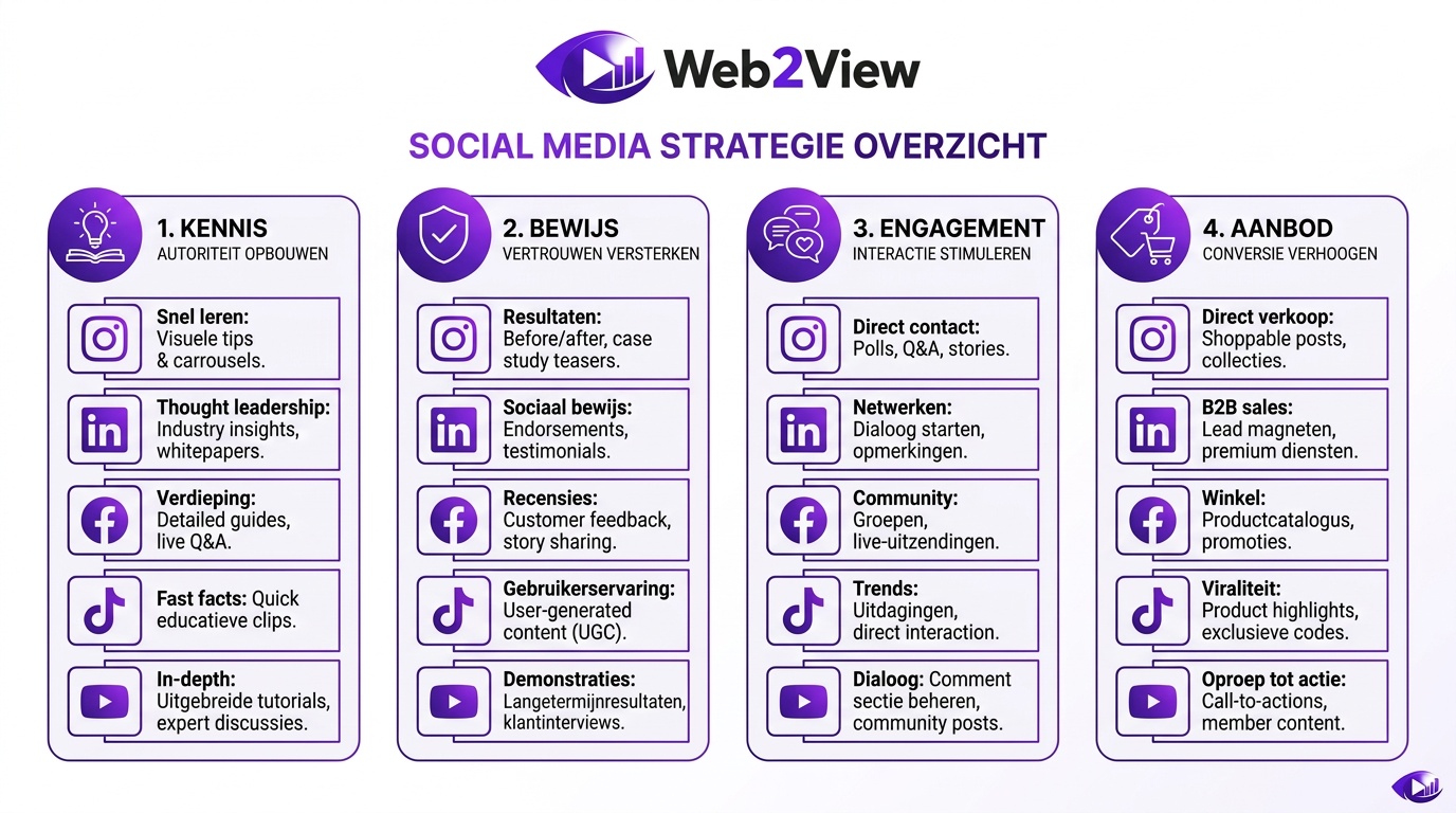 overzicht van social media kanalen en contentpijlers binnen een social media strategie
