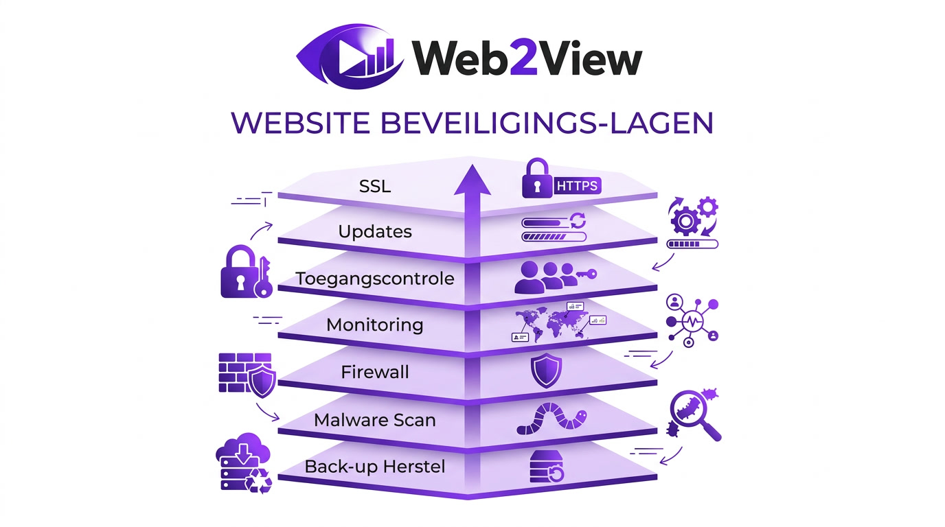 flow van website beveiliging met ssl updates toegangscontrole monitoring firewall malware scan en back up herstel