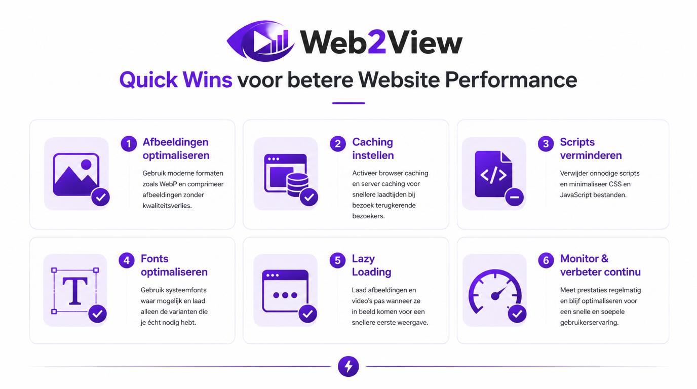 quick wins voor website performance verbeteren zoals afbeeldingen caching scripts fonts en lazy loading