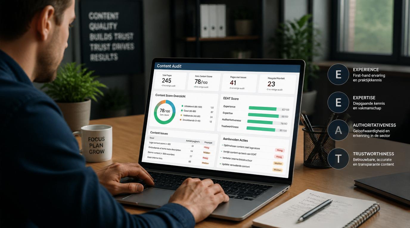 marketeer analyseert EEAT signalen zoals auteur bronnen en betrouwbaarheid voor SEO