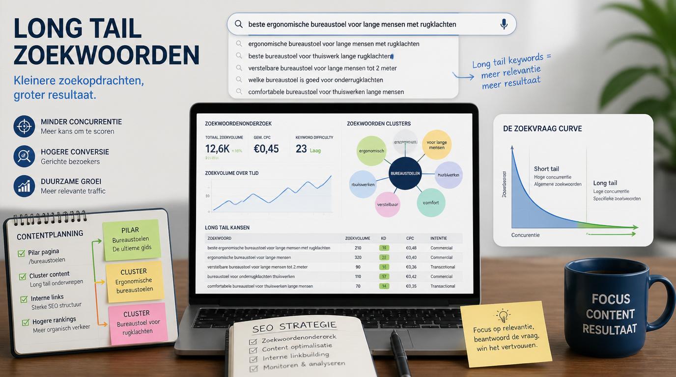 long tail zoekwoorden onderzoek met zoekopdrachten grafieken en contentplanning