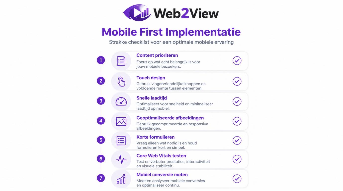 checklist voor mobile first implementatie met content touch design snelheid formulieren en Core Web Vitals